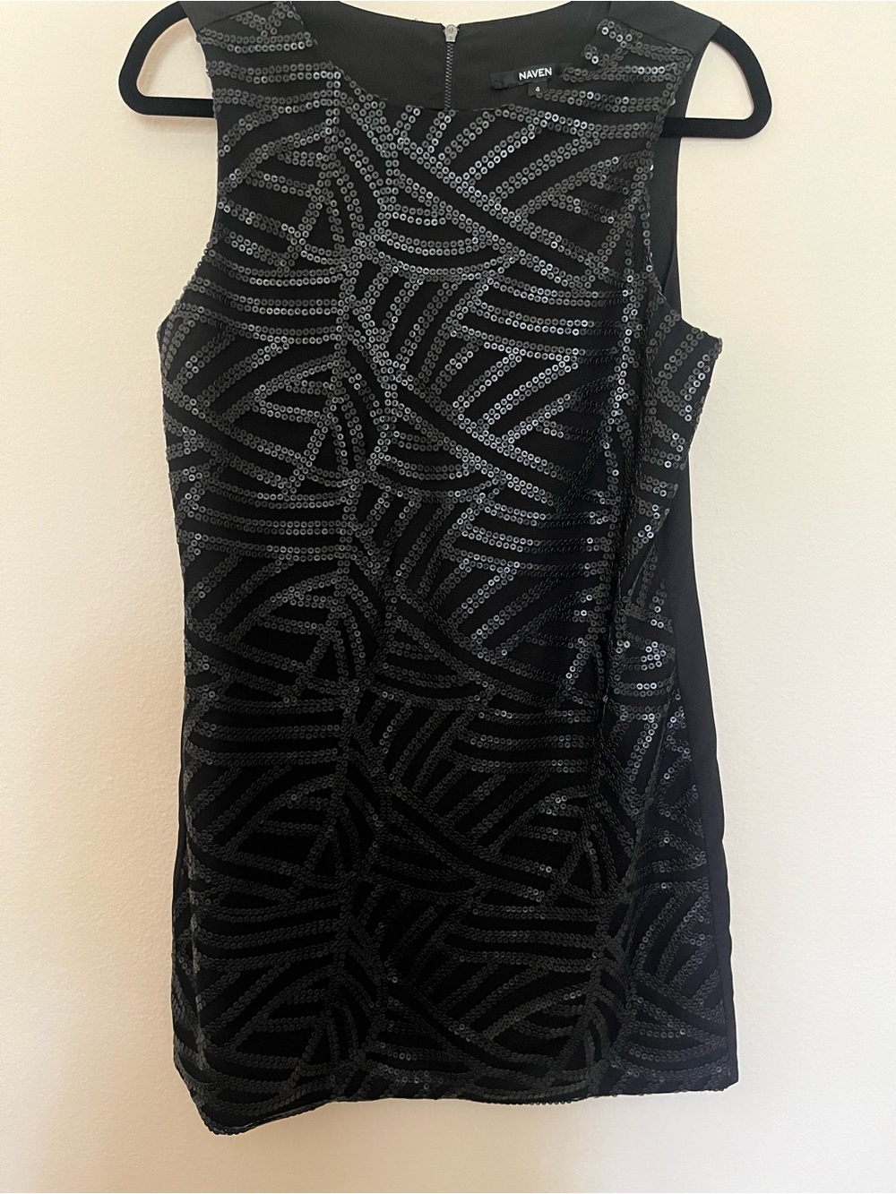 Naven Black Sequin Patterned Sheath Dress
